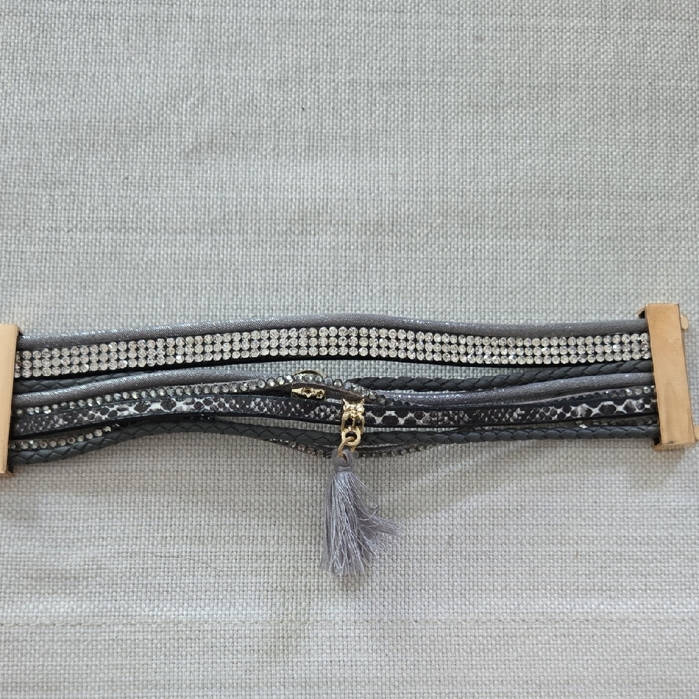 Mixed Media Multi Strand Gray Beaded Women's Bracelet